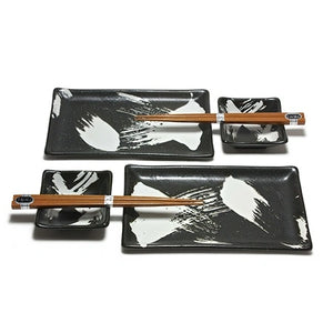 Ivory on Black Brush Stroke Sauce Dish
