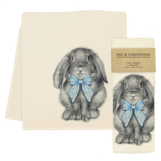 Easter Bunny with Gingham Bow Tea Towel Blue