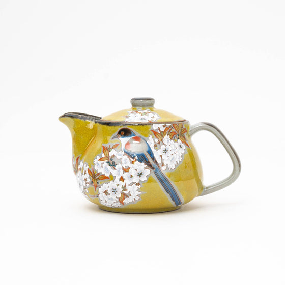 Kutani Ware Handmade Yoshidaya Cherry Bird Teapot - Yellow - Todd & Holland Tea Merchants