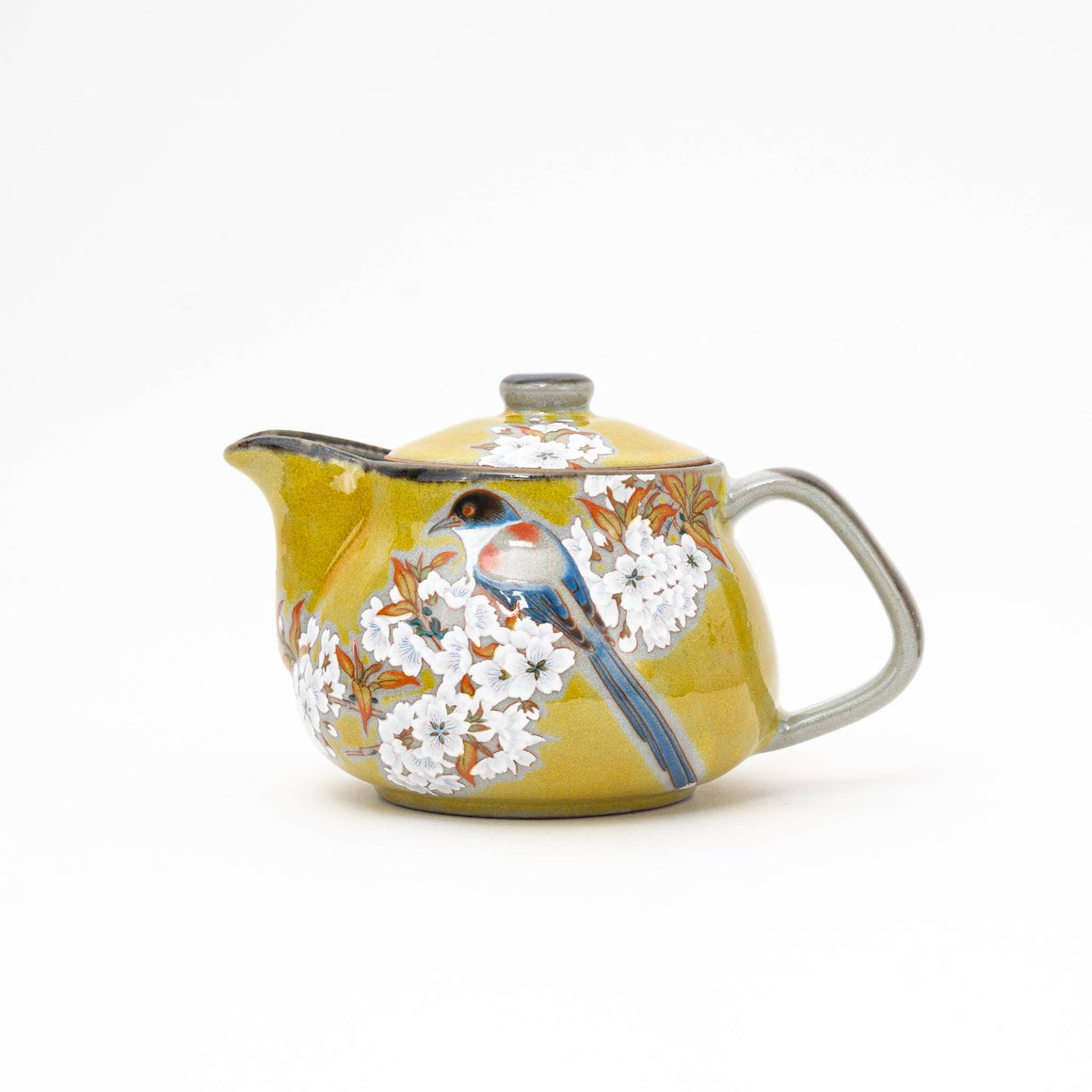 Kutani Ware Handmade Yoshidaya Cherry Bird Teapot - Yellow - Todd & Holland Tea Merchants