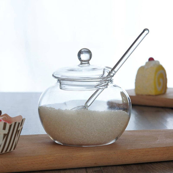 Gohobi Glass Sugar/Storage Jar with Spoon