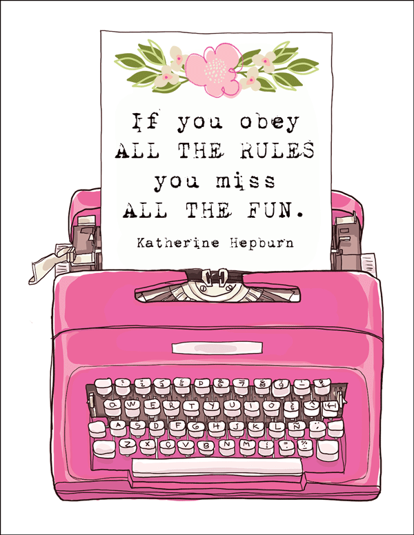 Katherine Hepburn Pink Typewriter Card
