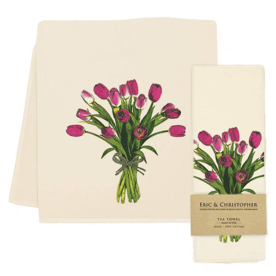Spring Tulips Tea Towel Magenta