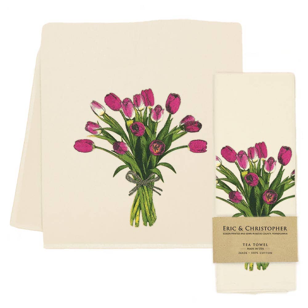 Spring Tulips Tea Towel Magenta