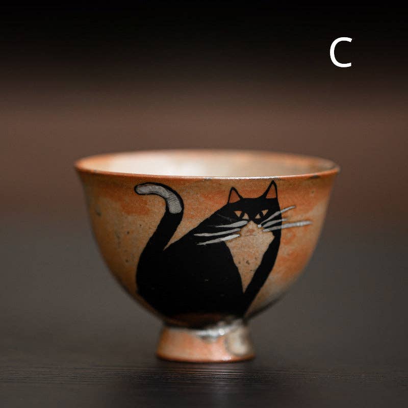 Gohobi Handmade Black Ink Hand-painted Cat Tea Cup - Todd & Holland Tea Merchants