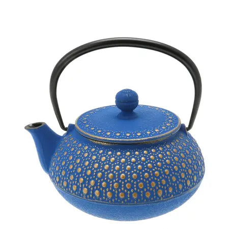 Tetsubin Cast Iron Gold & Azure Hobnail Teapot