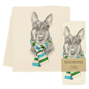 German Shepherd with Scarf Tea Towel