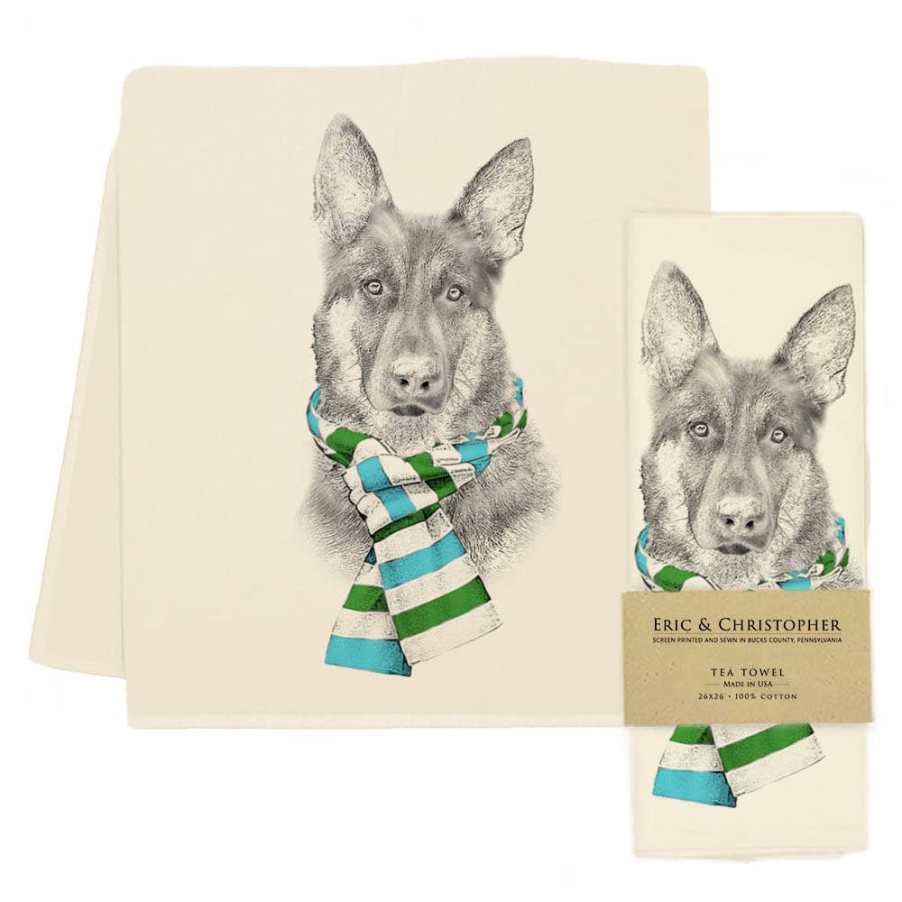 German Shepherd with Scarf Tea Towel