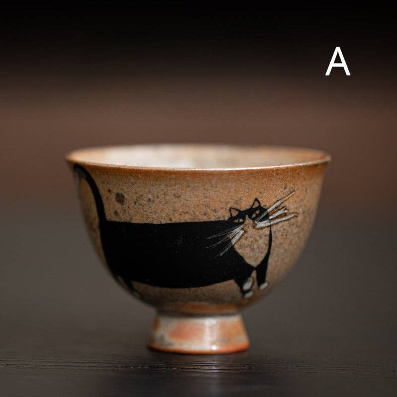 Gohobi Handmade Black Ink Hand-painted Cat Tea Cup - Todd & Holland Tea Merchants