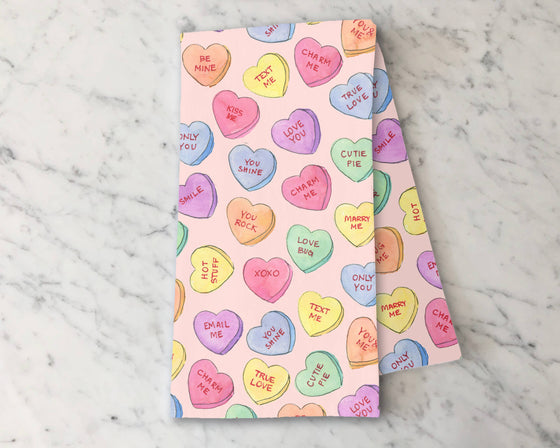 Pink Conversation Hearts - Valentine's Kitchen Tea Towel