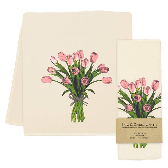 Spring Tulips Pink Tea Towel