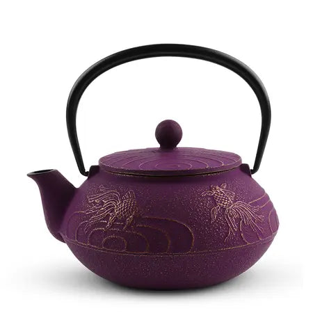 Cast Iron Teapot Purple Goldfish