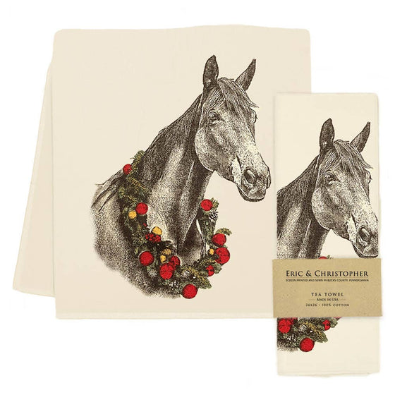 Horse with Wreath Tea Towel