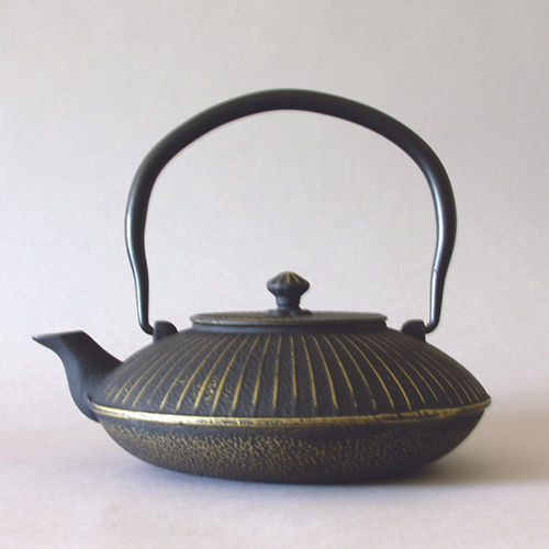 Iron Tea Pot, Saucer Form, Gold Finish