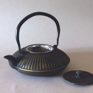 Iron Tea Pot, Saucer Form, Gold Finish
