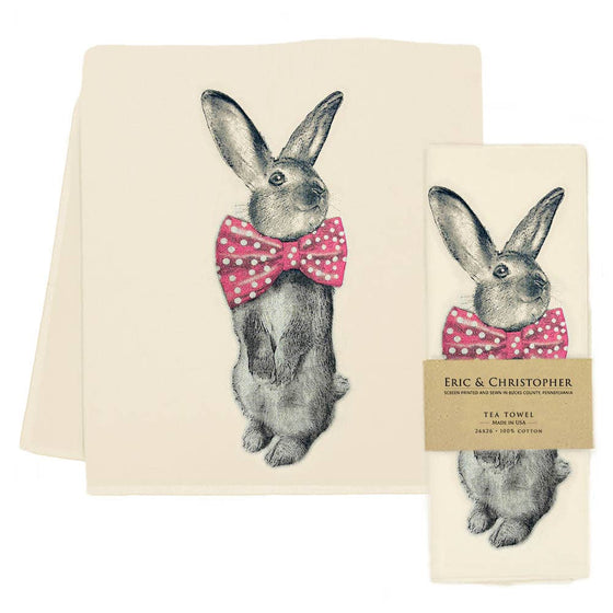 Bunny Bowtie Tea Towel Pink