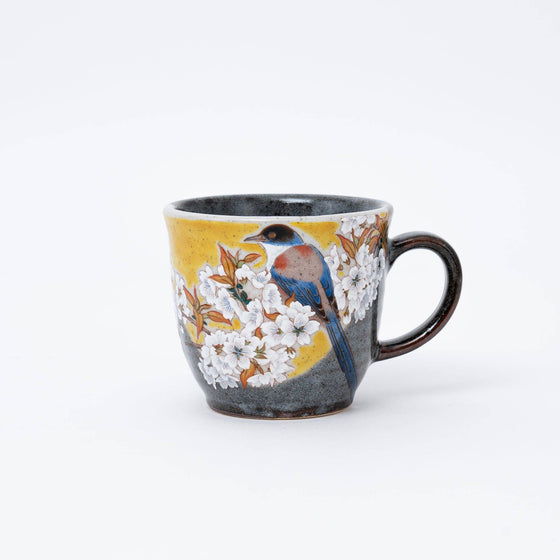 Handmade Kutani Ware Yoshidaya Cherry Bird Mug - Todd & Holland Tea Merchants