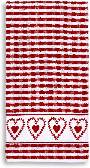 Red & White Checked Heart Terrycloth Kitchen Towel