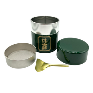 Tin Matcha Container With Mesh Sifter and Scoop