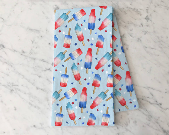 Red Blue Popsicle Tea Towel -  Fourth of July Summer  Towel - Todd & Holland Tea Merchants