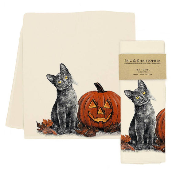Pumpkin Black Kitten Tea Towel