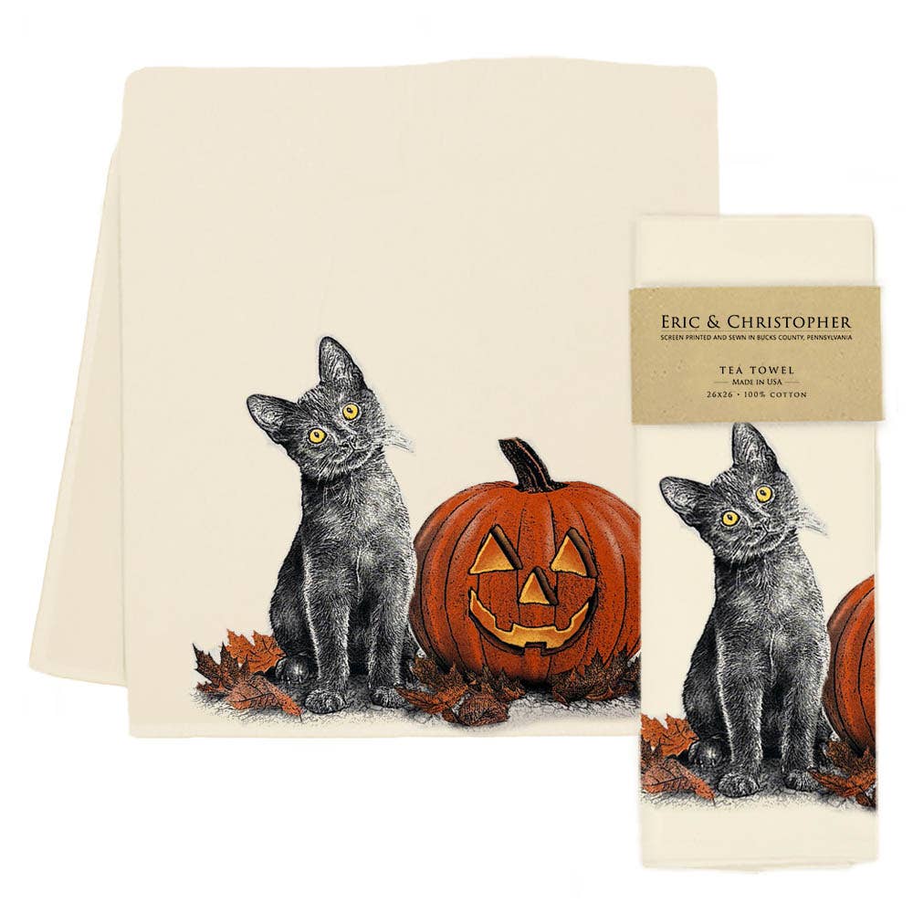 Pumpkin Black Kitten Tea Towel