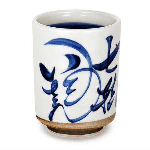 Japanese Yunomi Tea Cup 10oz White w/Blue