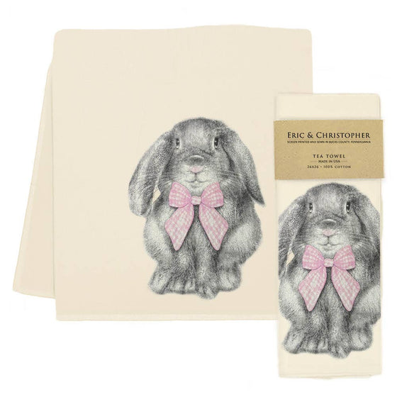 Easter Bunny with Gingham Bow Tea Towel Pink