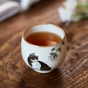 Gohobi Hand-painted Cat Hydrangeas Cup