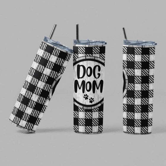Dog Mom White Buffalo Plaid Tumbler
