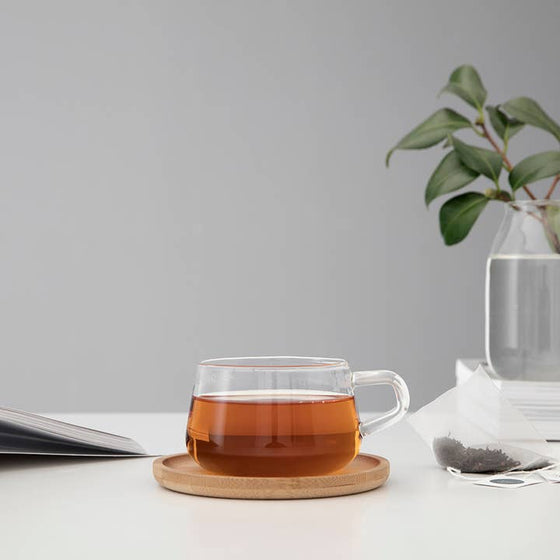 Glass Tea / Coffee Cup & Wood Saucer Set