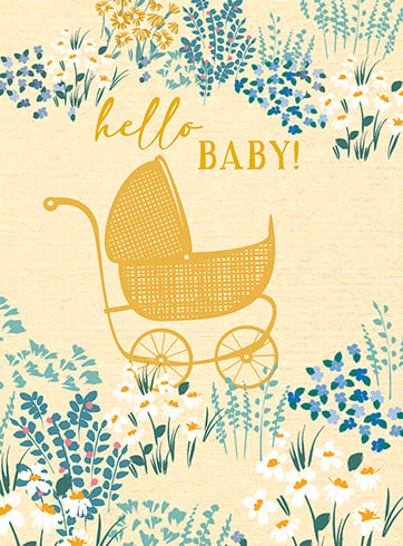 Garden Pram Hello Baby Card