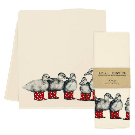 Duck with Red Boots Tea Towel