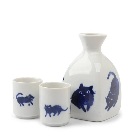 Midnight Blue Cats Sake Set