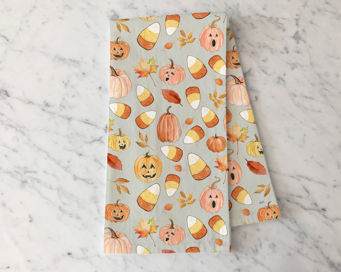 Halloween Candy Corn Pumpkins - Fall Tea Towel - Todd & Holland Tea Merchants