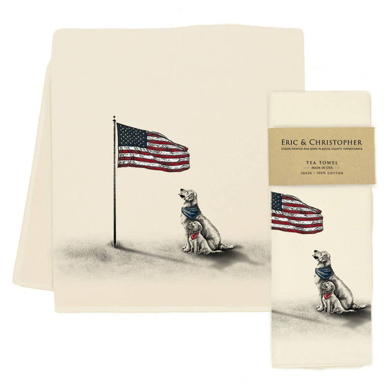 Dogs with Flag Tea Towel