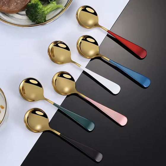 Round Spoon Gold Bicolor - 5 colors -Tea, Coffee, Dessert