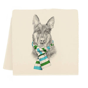 German Shepherd with Scarf Tea Towel