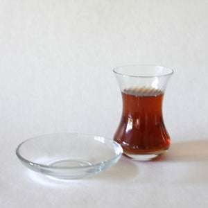 Patterned Glass Turkish Tea Glass w/ Saucer