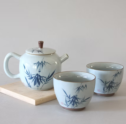 Hand-painted Tea Set with two Cups and Pot