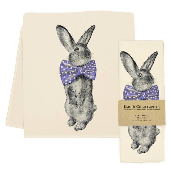 Bunny Bowtie Tea Towel Purple