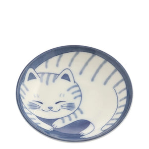 Light Blue Striped Cat Lying & Sleeping Plate