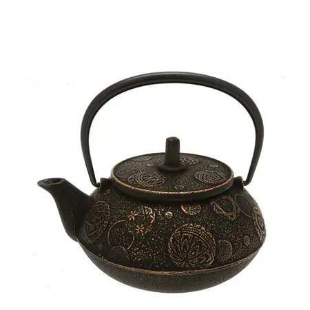 Tetsubin Cast Iron Gold Black Mari Teapot