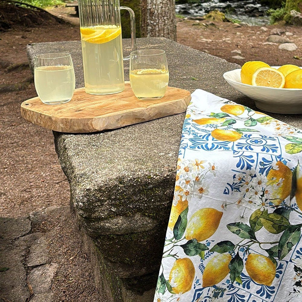 Citrons Azulejos Bleu Tea Towel, Cotton-Linen
