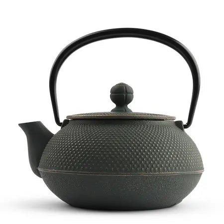 Tetsubin Cast Iron Green & Bronze Hobnail Teapot