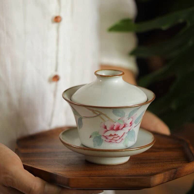 Gohobi Hand-painted Peony Gaiwan