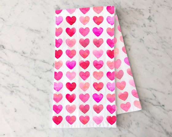 Valentine's Pink & Red Hearts  Kitchen Tea Towel