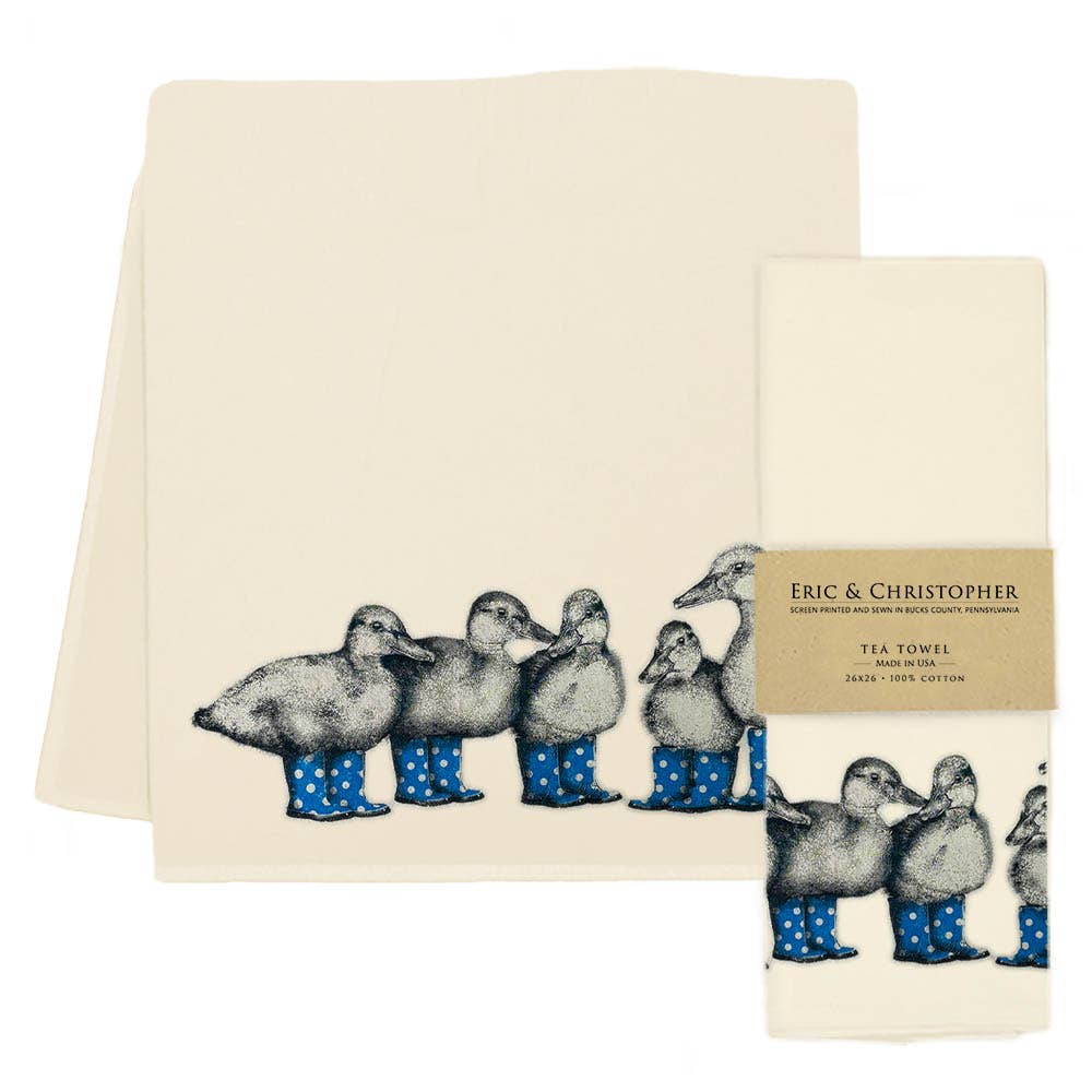 Duck with Blue Boots Tea Towel