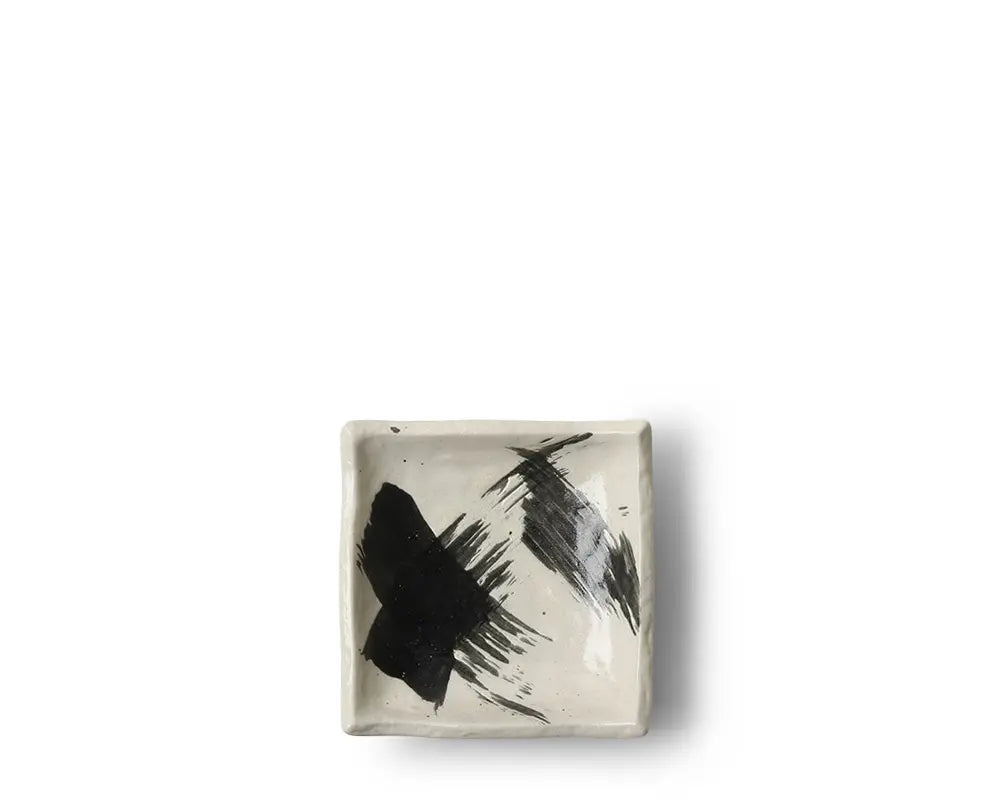 Black on Ivory Brush Stroke Sauce Dish