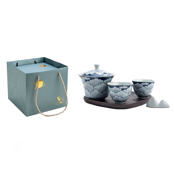 Gohobi Handmade Blue & White Porcelain Gaiwan Tea Set Shells